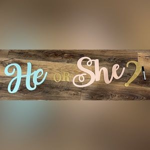 EUC Wooden Gender Reveal Party “He/She or She/He?” Letterings Sign for backdrop